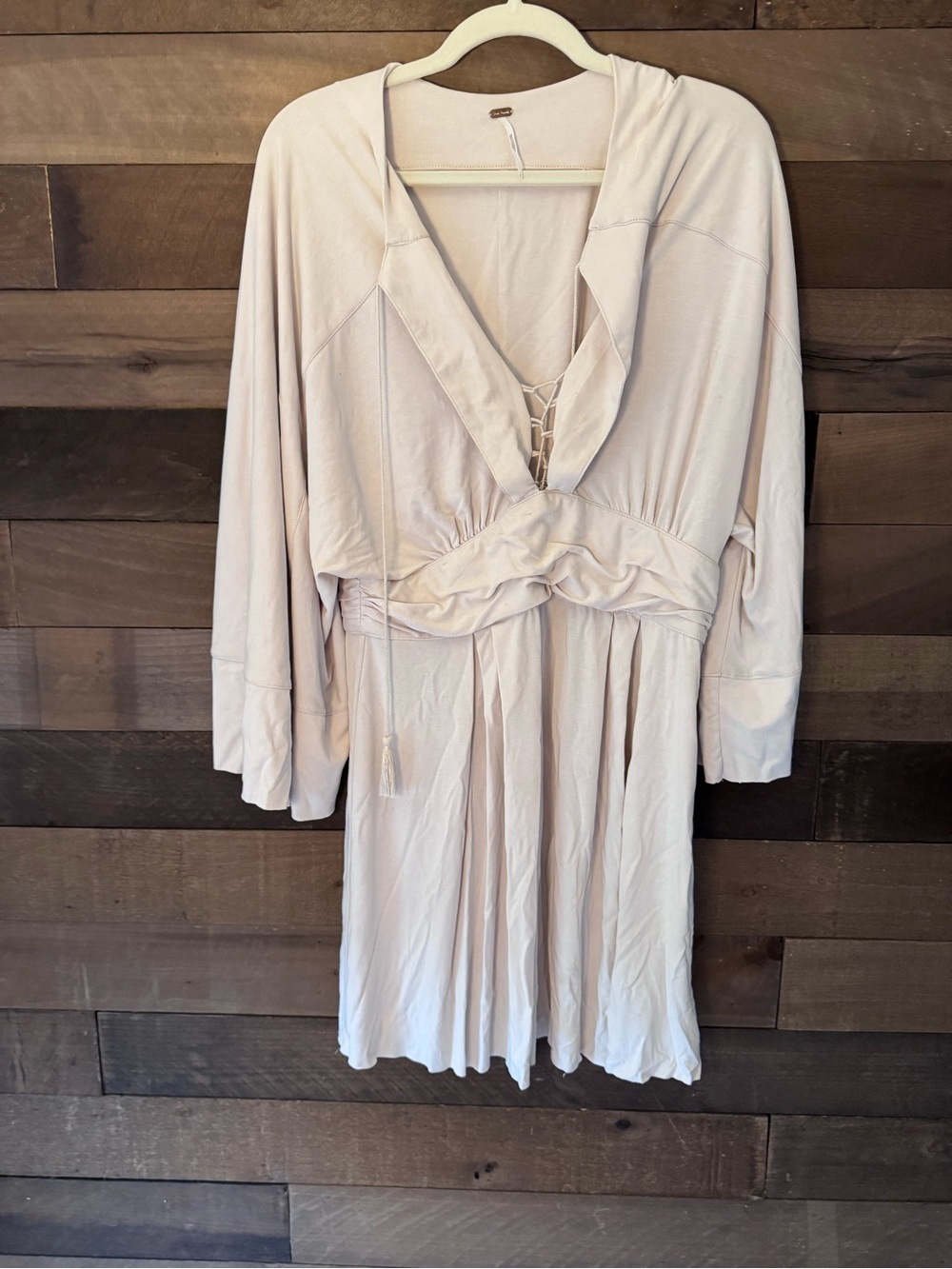 Free People Women's Cream V-Neck Tie-Waist Dress